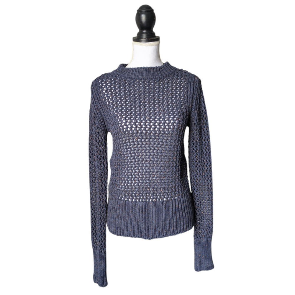 MiH Jeans Navy Blue Metallic Copper Open Knit Sweater Size Small Lurex Thick